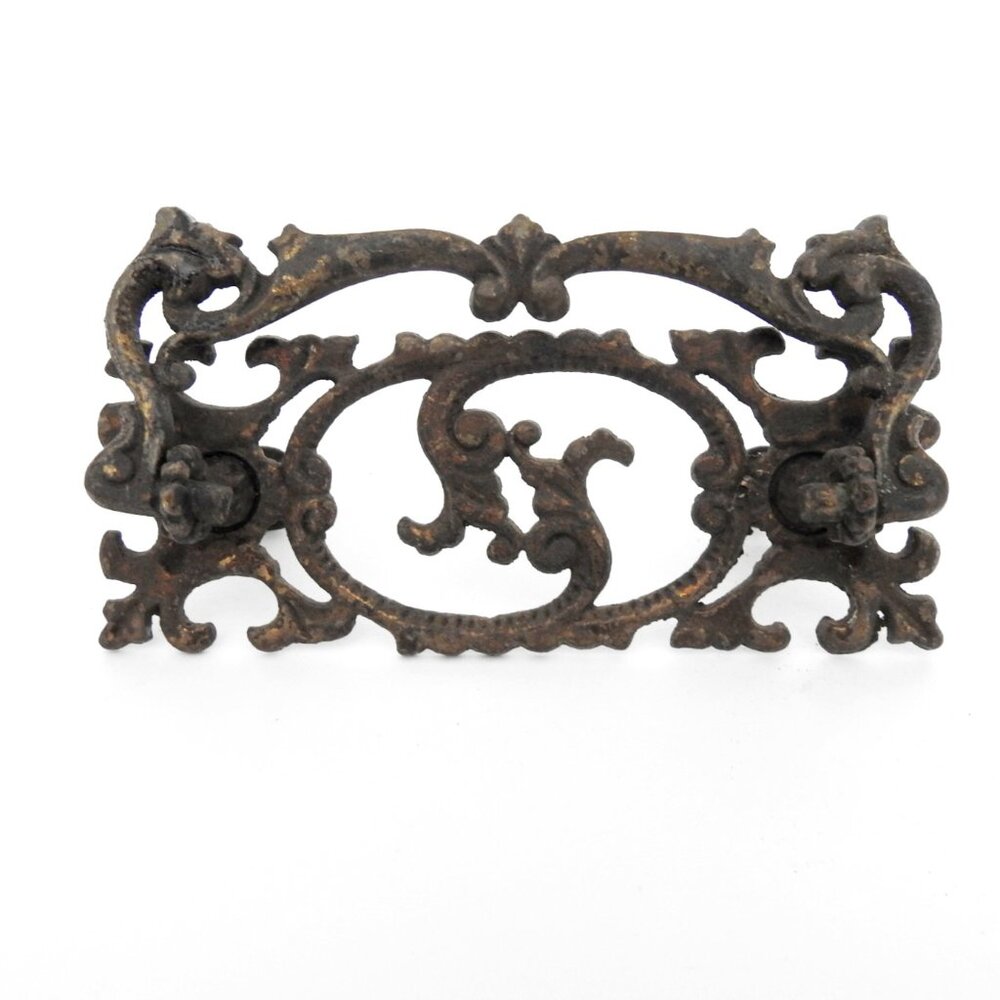 Antique Rusty Distressed Metal Filigree Drawer Pull Set of 5 Architectural